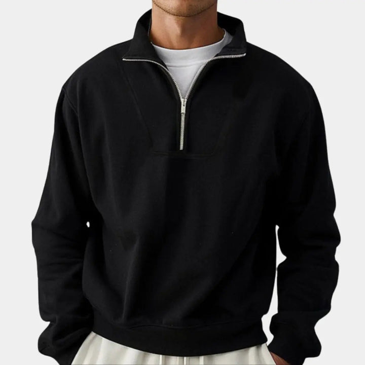 Herren Sport Sweatshirt in Schwarz mit Reissverschluss an der Vorderseite