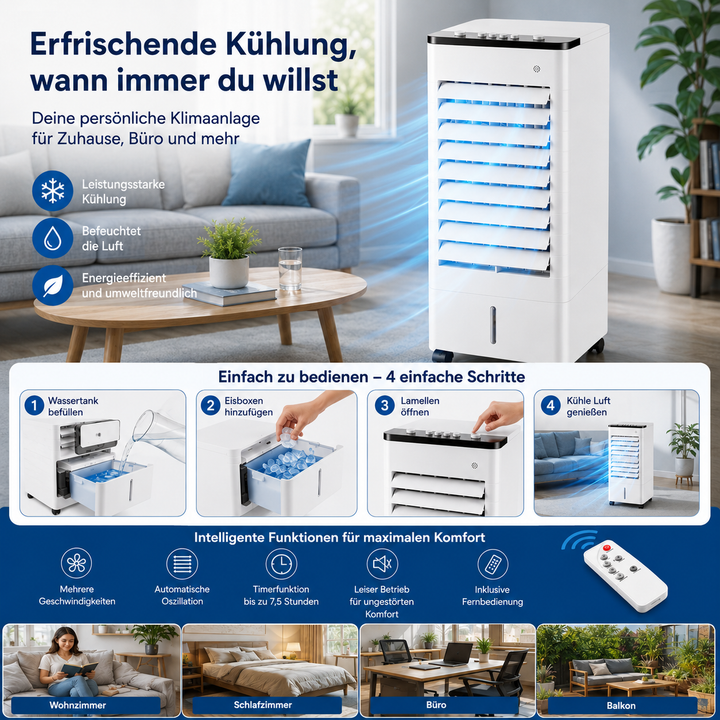Kompakter Luftkühler & Luftbefeuchter mit Fernbedienung für Zuhause