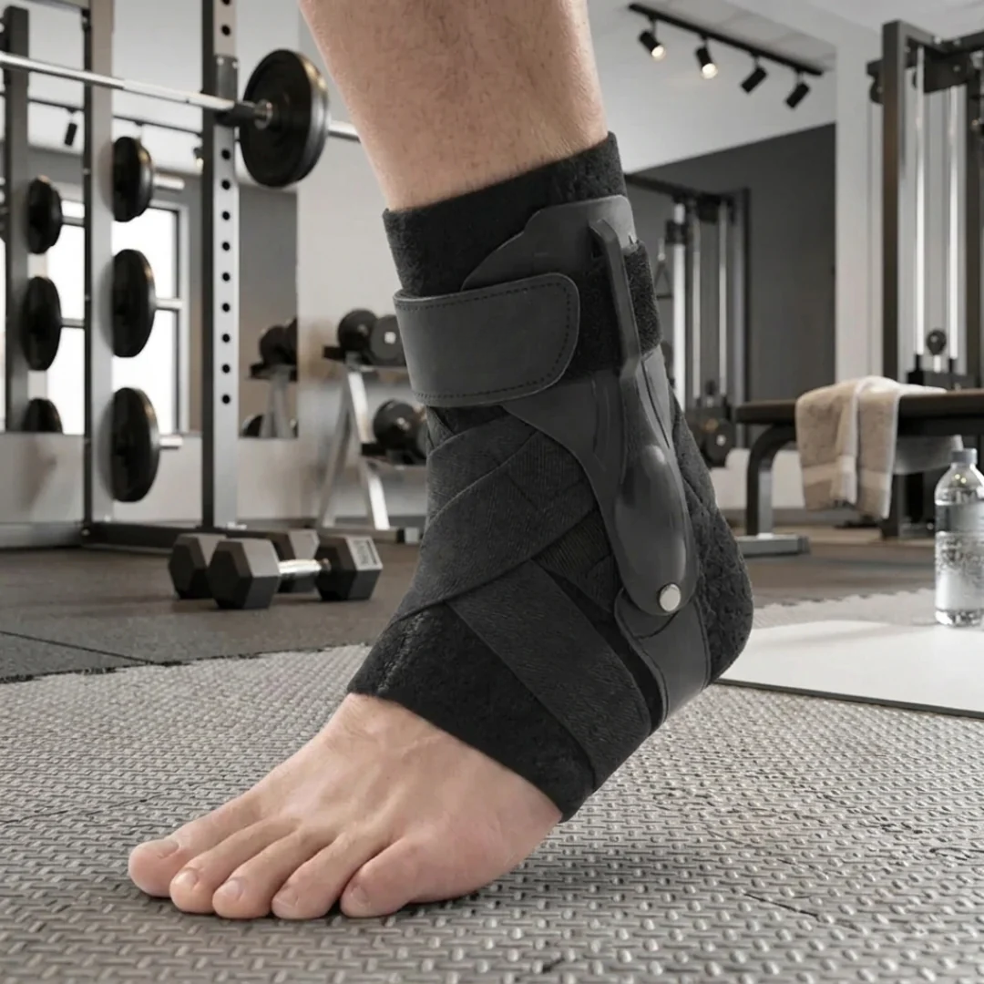 Unisex Knöchelbandage schwarz, atmungsaktiv & verstellbar für Stabilität und Komfort beim Sport & im Alltag.