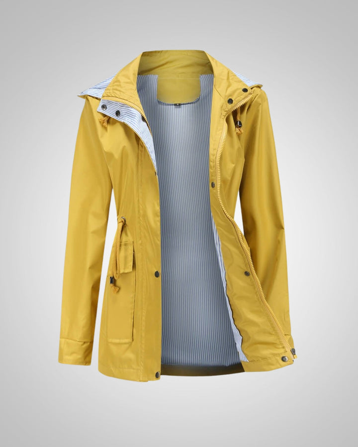 Funktionale Damen Windjacke, wasserdicht, mit Kapuze & Kordelzug, ideal für Outdoor-Aktivitäten.