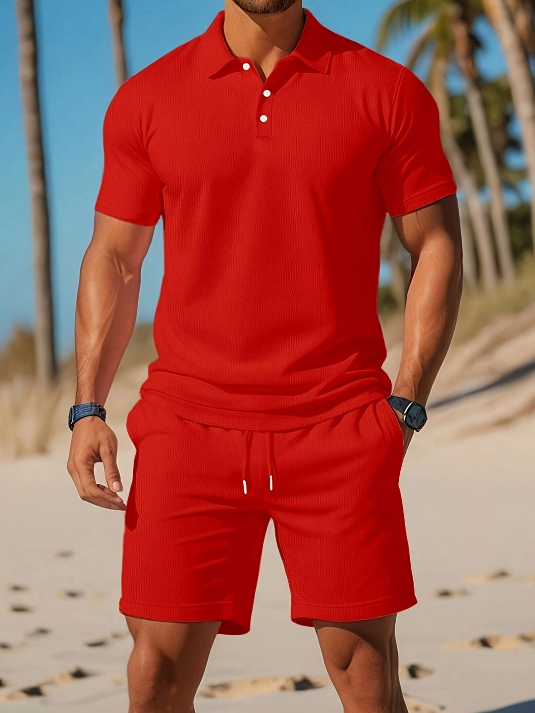 Herren Kurzarm-Polo und Shorts als stilvolles Freizeitset für den Sommer.