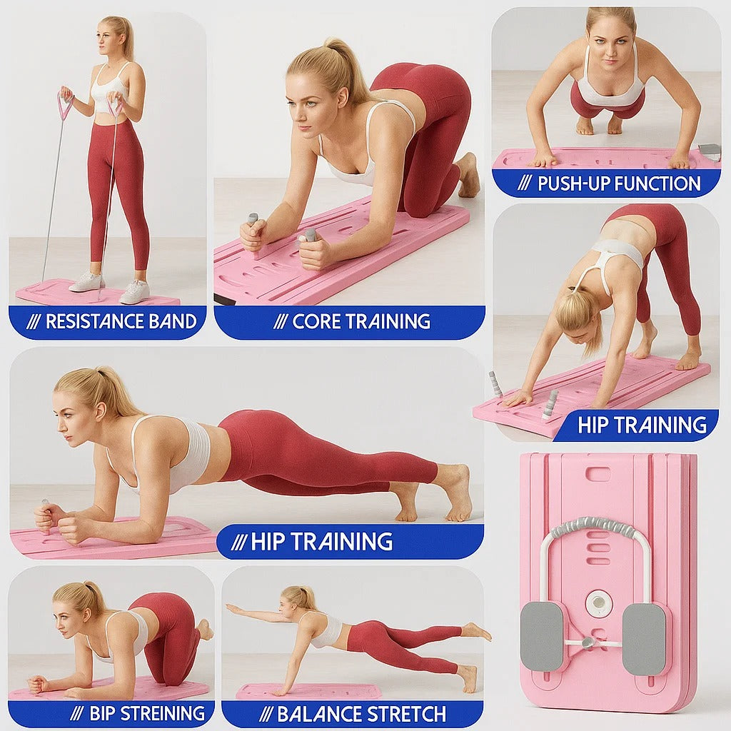 Pilates Reformer Set für Damen – CoreFlex Pro, Lila/Pink/Schwarz