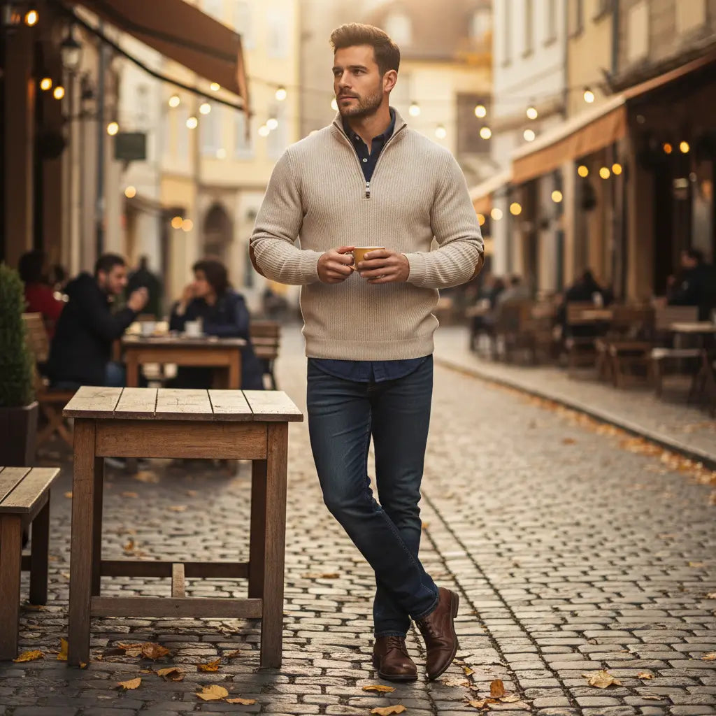 Herren Pullover Mit Gerippten Bündchen