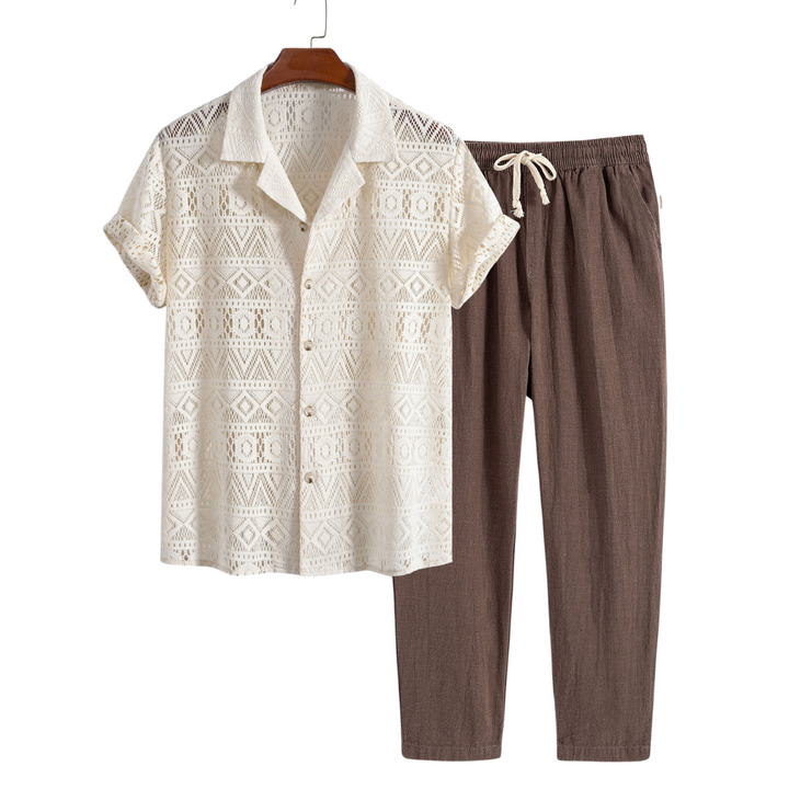 Herren Sommer Zweiteiler Set in Beige und Braun auf Kleiderbügel