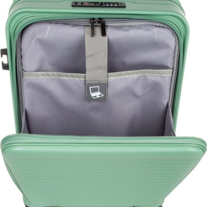 Hartschalen-Kofferset mit Laptopfach, ideal für Geschäftsreisende und digitalen Nomaden.