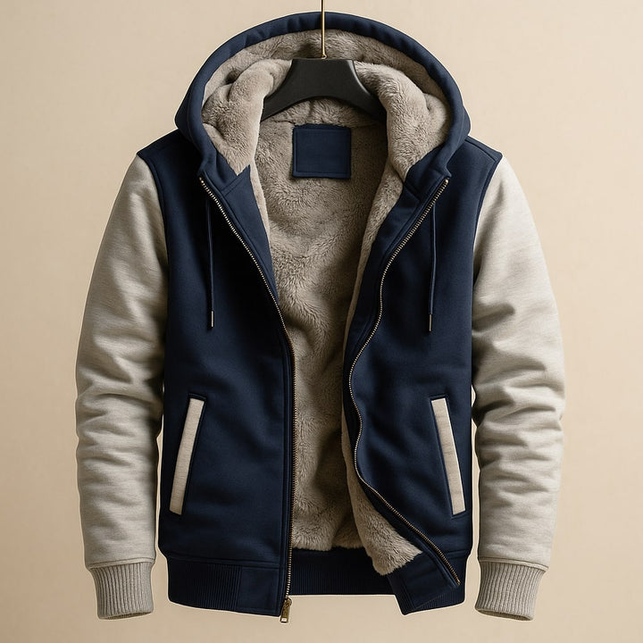 Die klassische schwarze Kapuzenjacke bietet zeitlosen Stil und Komfort für Männer.