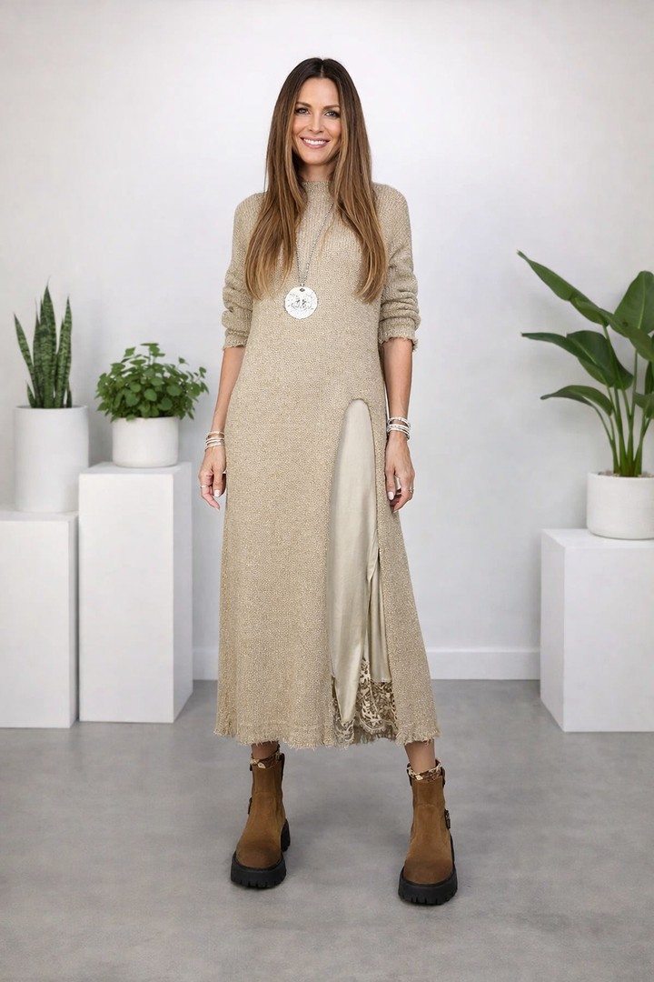 Damen Strickpullover und Unterkleid im Set, elegante Kombi in Regular Fit