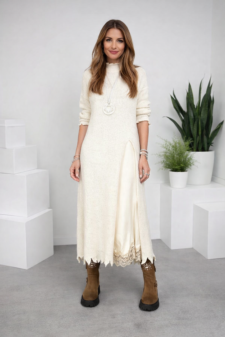 Elegantes Damen Set aus Strickpullover und Unterkleid für den Alltag