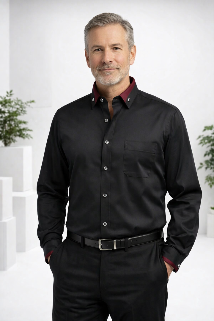 Elegantes Slim Fit Herrenhemd mit langen Ärmeln, atmungsaktiv & vielseitig, mit Knopfleiste.