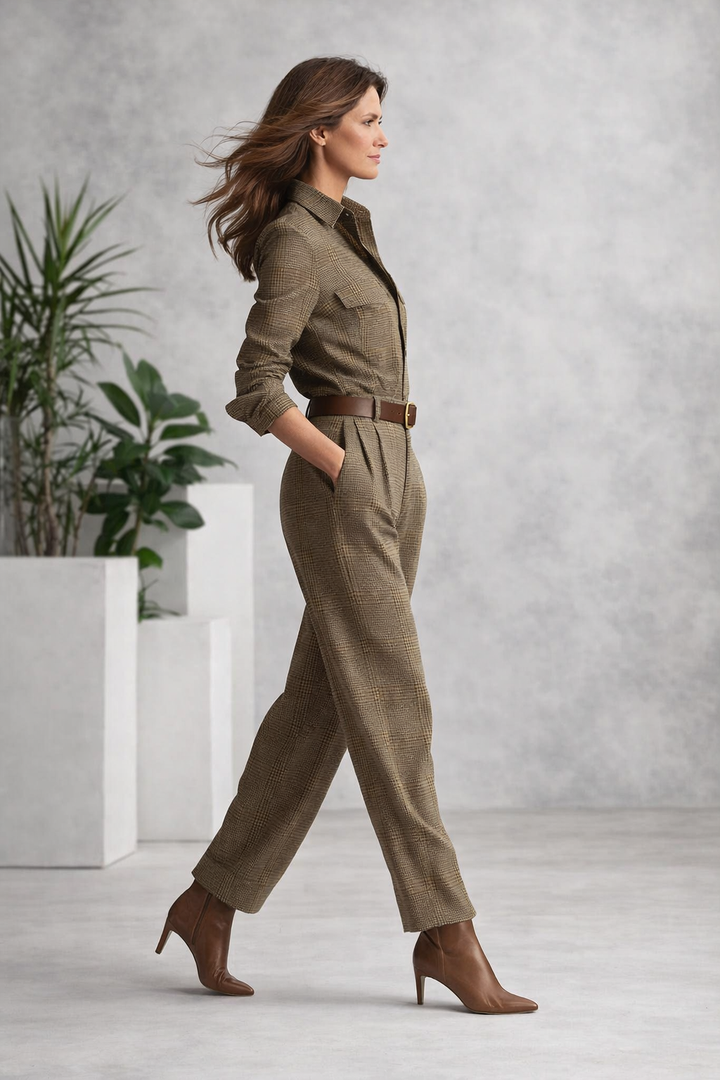 Seitenansicht des eleganten Damen Jumpsuits mit praktischen Taschen