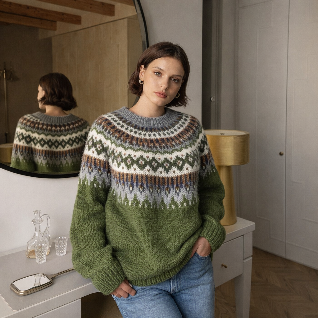 Wärmender Damen Strickpullover mit Rundhals und Muster für die Wintermode im Alltag