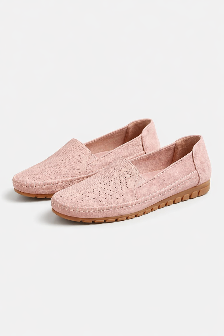 Elegante rosa Damen Ballerinas im Slip-On-Stil mit atmungsaktivem Muster