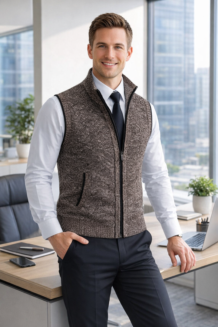 Herren elegantes Slim Fit Reißverschluss Gilet für Business & Freizeit, stilvoll und modern.