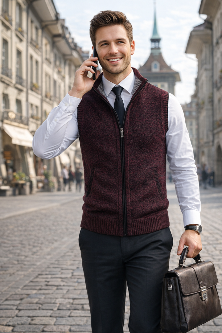 Stilvolle Herren Reißverschluss Weste, slim fit, ideal für Büro und Freizeit.