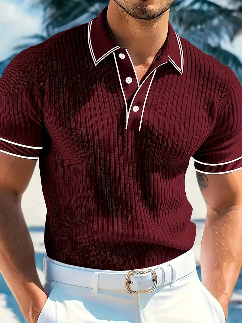 Elegantes Herren Poloshirt in Rot mit modischem Strickmuster