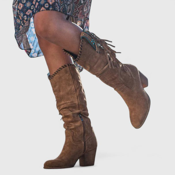 Bequeme Damen Vintage Stiefel, rutschfest und komfortabel. Modische Schnürstiefel mit praktischem Reißverschluss.