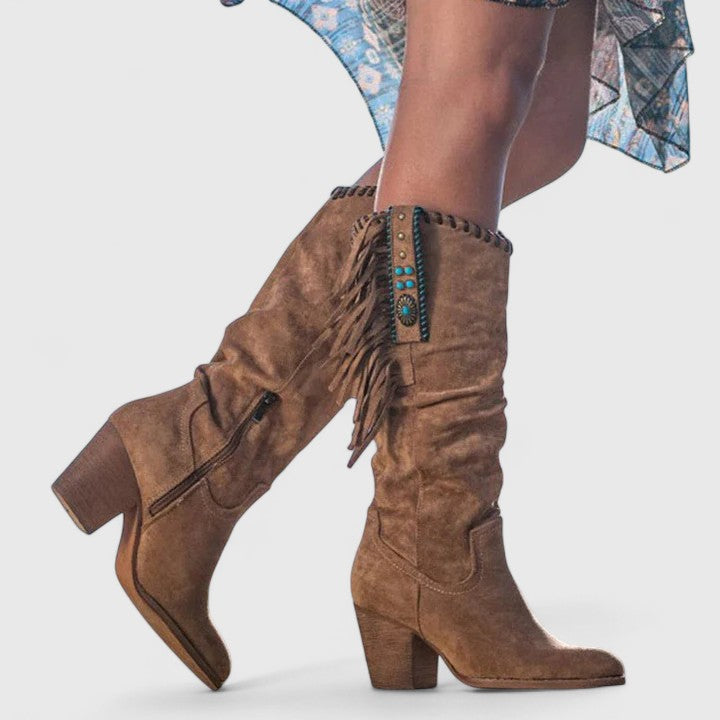 Komfortable Vintage Damenstiefel, ideal für Winter und Freizeit. Rutschfeste Sohle und stilvolles Design.