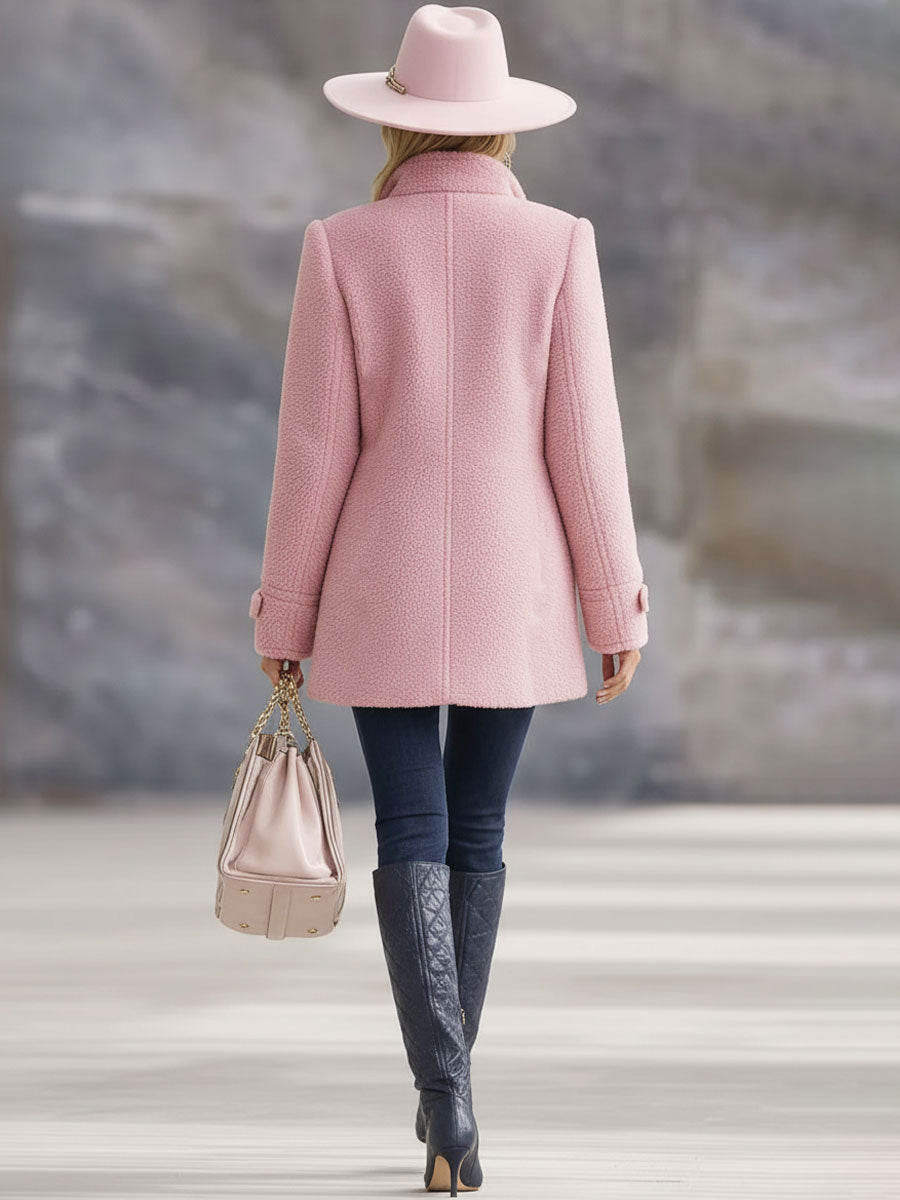 Damen Fleecejacke mit Stehkragen in beige, kuschelige Winterjacke für Outdoor