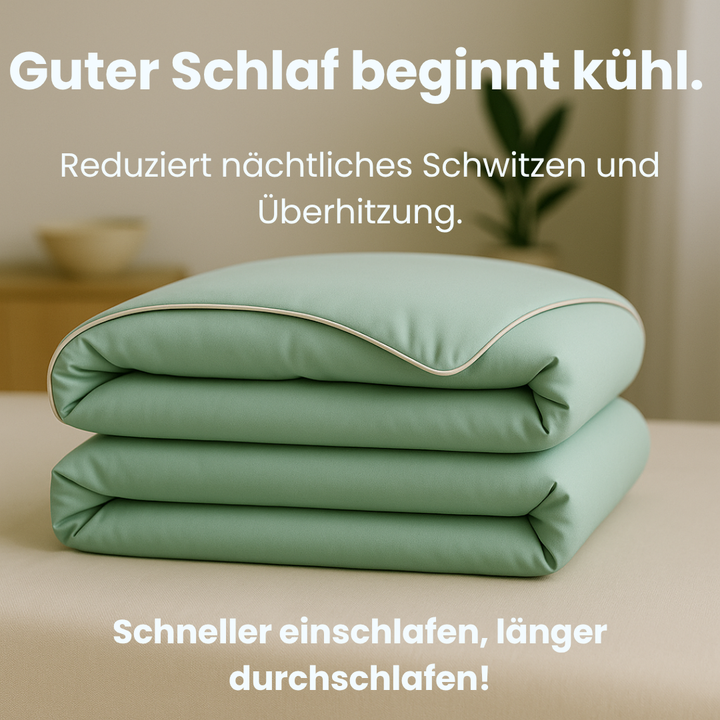 Komfortable Schlafdecke aus Eisseide, kühlend, atmungsaktiv & leicht für gesunden Schlaf.