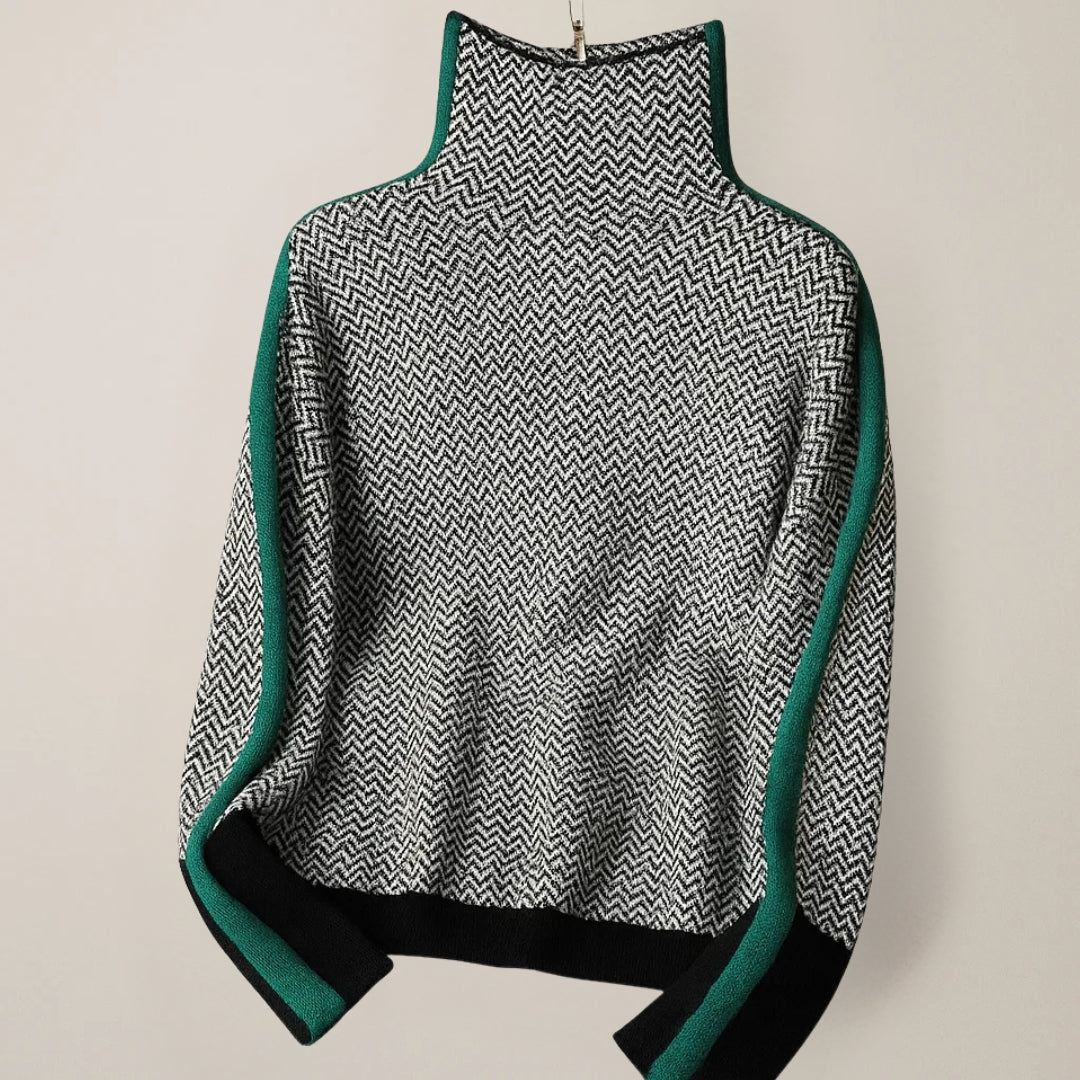 Modischer Damen Langarmpullover mit Streifen und elegantem Stehkragen