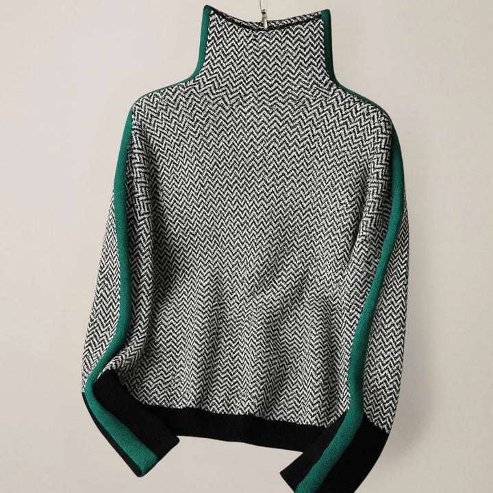 Modischer Damen Langarmpullover mit Streifen und elegantem Stehkragen
