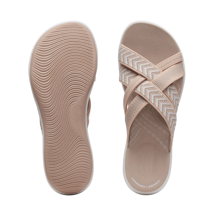 Stützende orthopädische Damensandalen, ideal zur Schmerzlinderung und Haltungskorrektur, für aktive Sommertage.