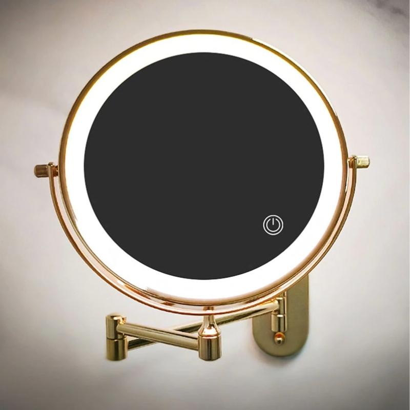 Goldener LED Make-up-Spiegel mit Vergrößerung, Aufladbar