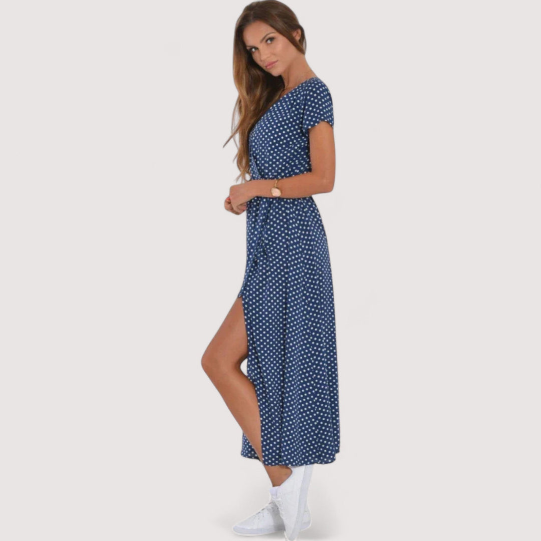 Elegantes Abendkleid mit Wickelschnitt und Blumenprint