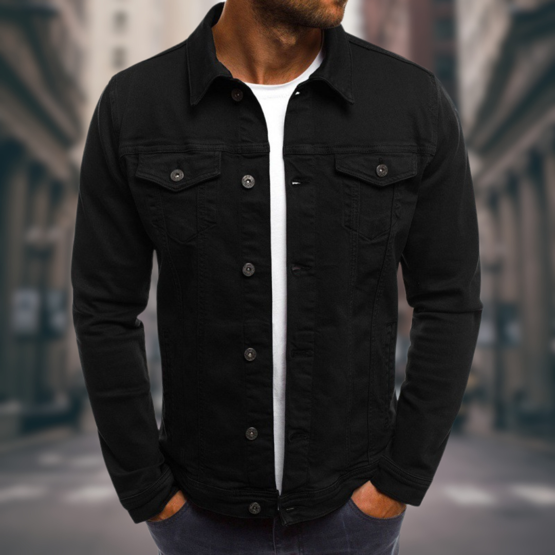 Schwarze Herren Übergangsjacke mit klassischen Knöpfen und Brusttaschen
