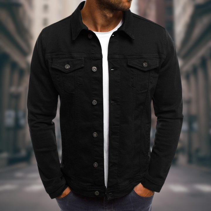 Schwarze Herren Übergangsjacke mit klassischen Knöpfen und Brusttaschen