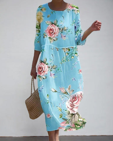 Elegantes Damen Sommerkleid mit buntem Blumenmuster in Midilänge