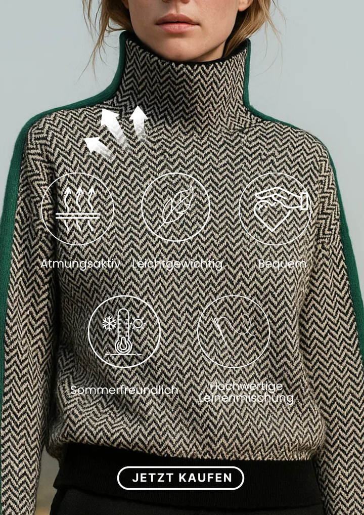 Langarm Pullover für Damen mit klassischem Streifenmuster und Stehkragen