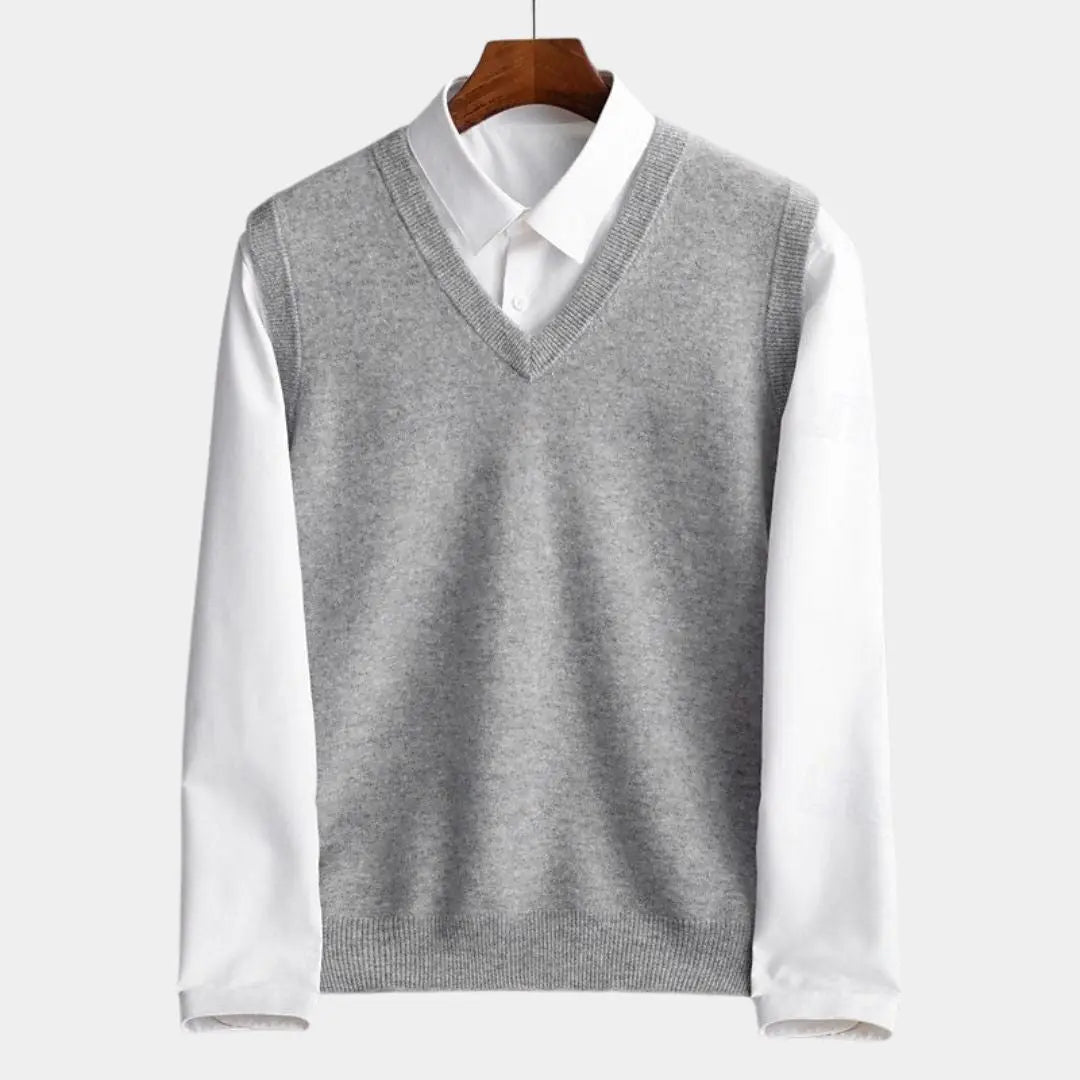Schwarze Pulloverweste für Herren mit V-Ausschnitt im Business Casual Stil