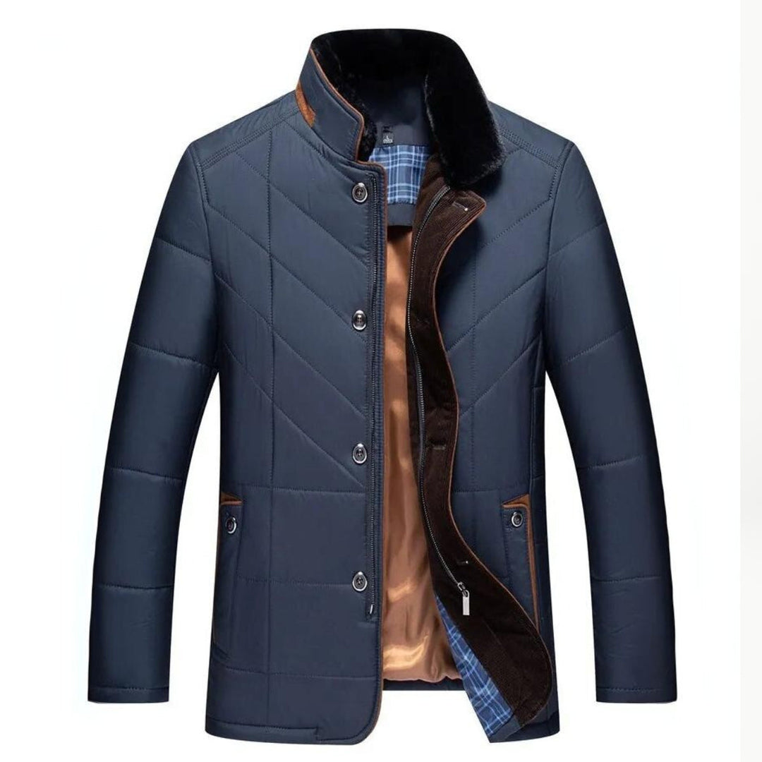 Blaue Herren Winterjacke mit Stehkragen und gefüttertem Innenbereich