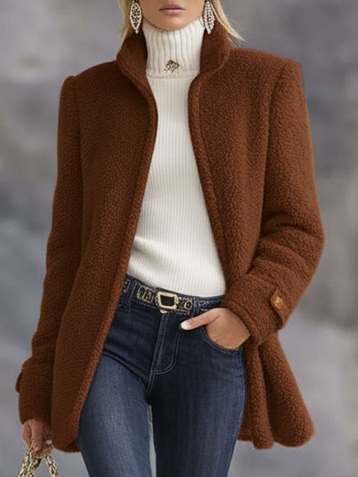 Damen Warme Stehkragen Fleecejacke in Braun im Detail