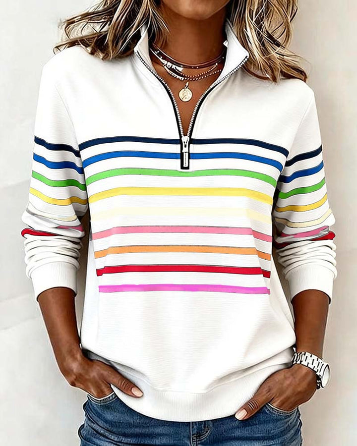 Langarm Pullover für Damen mit horizontalen Streifen in Pastell
