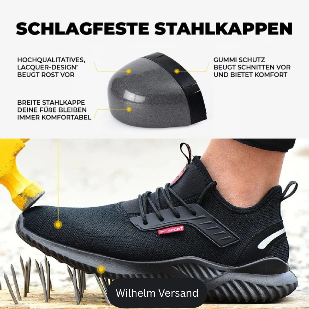 Vielseitige Herren Arbeitsschuhe: Robust, rutschfest & knöchelhoch, ideal für verschiedene Outdoor-Berufe.