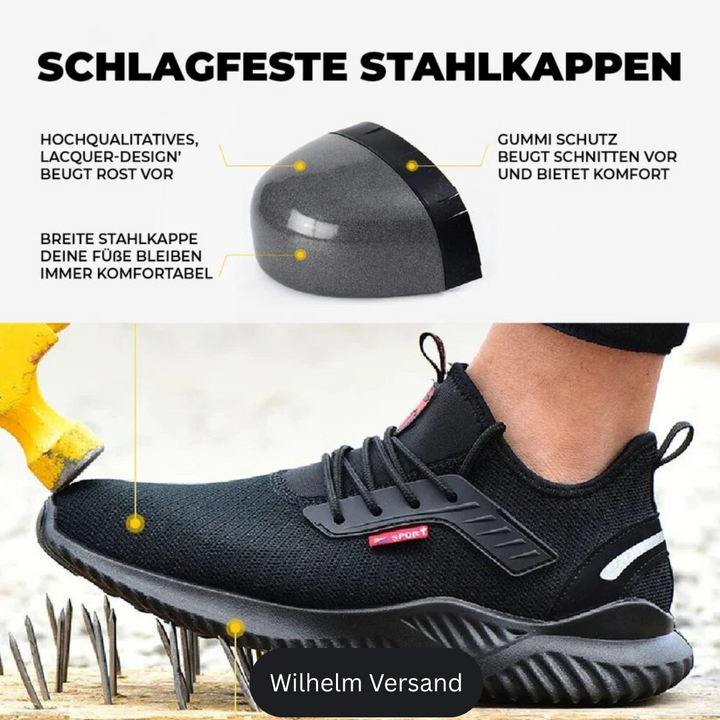Vielseitige Herren Arbeitsschuhe: Robust, rutschfest & knöchelhoch, ideal für verschiedene Outdoor-Berufe.