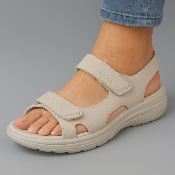 Blaue orthopädische Damen Sandalen, verstellbar. Rutschfeste Sohle für sicheren Fußkomfort im Alltag.