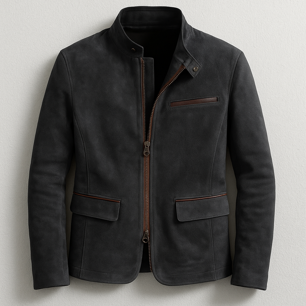 Schwarze Herren Slim Fit Jacke mit Stehkragen und Reißverschluss
