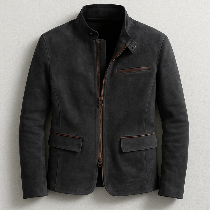 Schwarze Herren Slim Fit Jacke mit Stehkragen und Reißverschluss