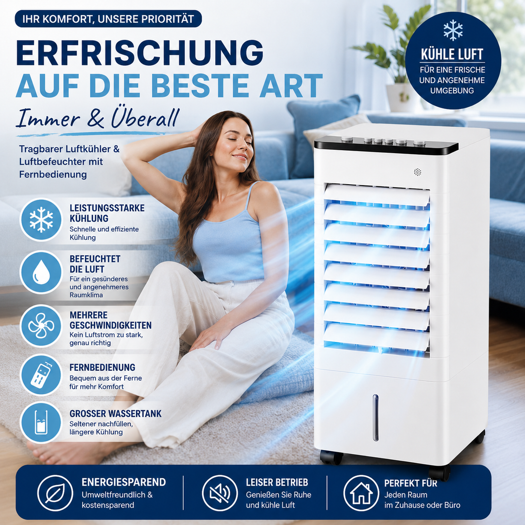 Kompakter Luftkühler & Luftbefeuchter mit Fernbedienung für Zuhause