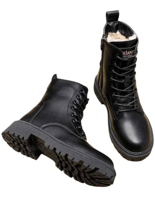 Schwarze Damen Winterstiefel warm gefüttert mit rutschfester Sohle für Damen Winterschuhe