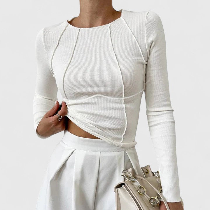 Weißes elegantes Damen Langarmshirt mit langen Ärmeln
