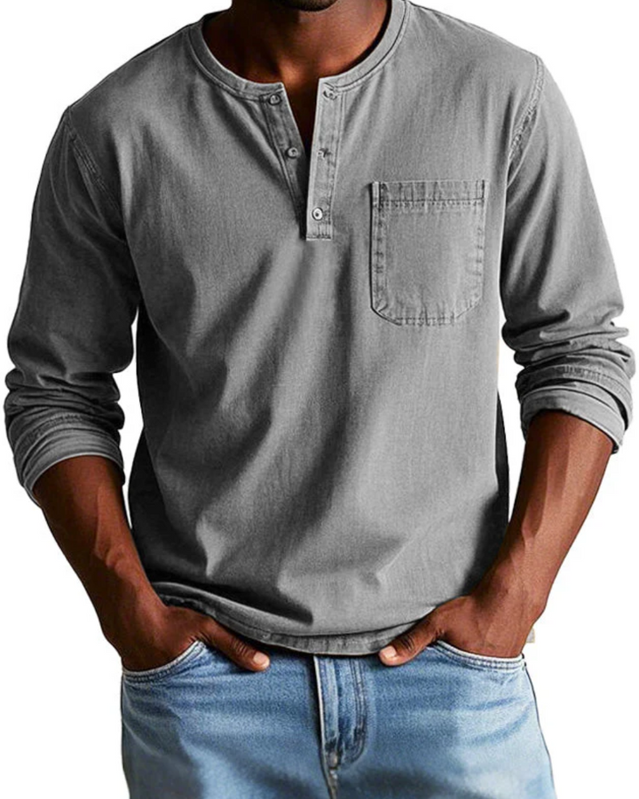 Modisches Herrenmode Basic Langarm Polo in trendiger Vintage Optik