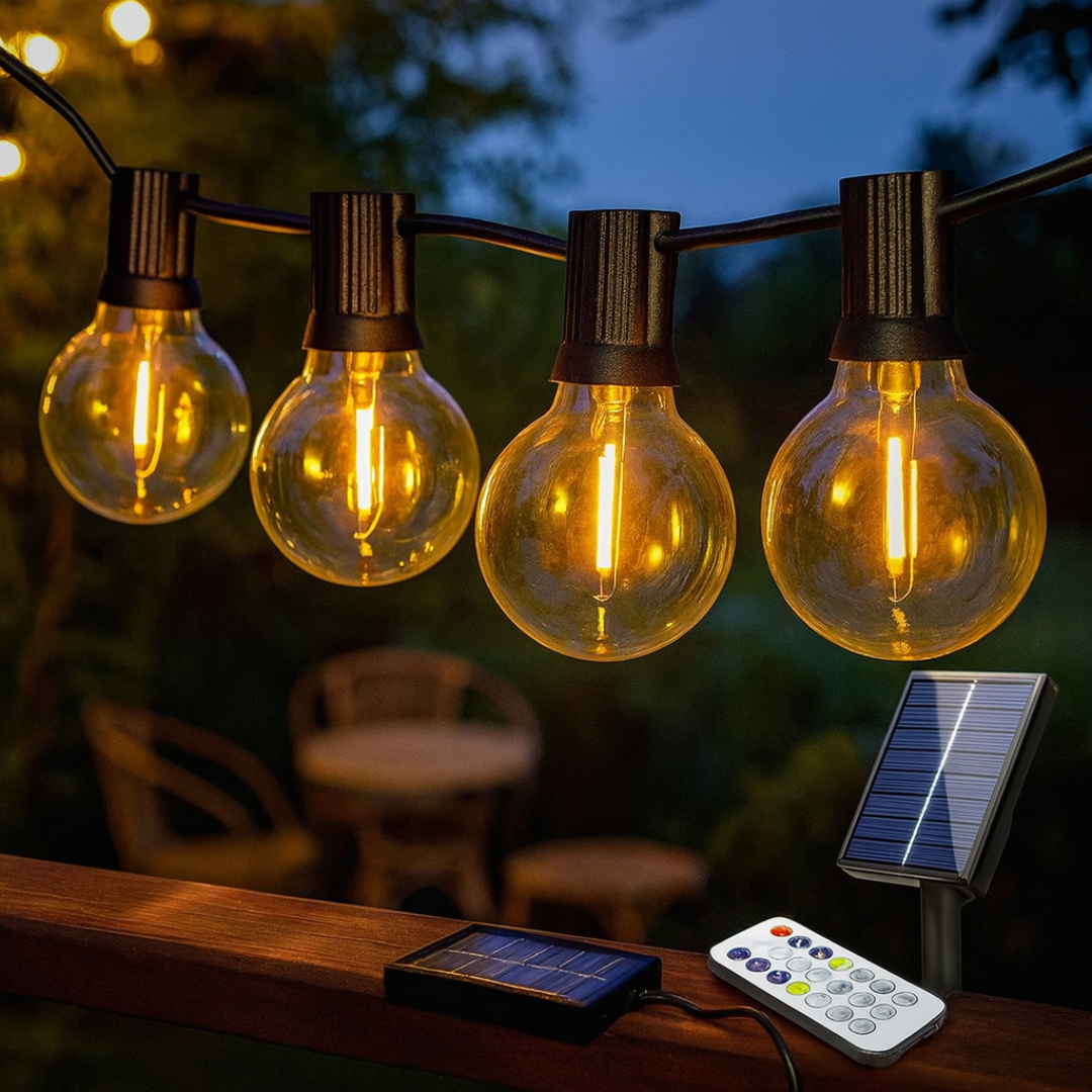 LED Lichterkette mit Solarpanel und USB Anschluss für Balkonbeleuchtung im Freien