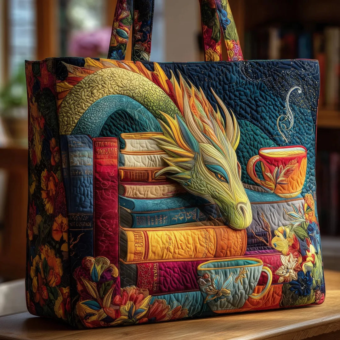 Handgefertigte Drachen Tote-Tasche mit Büchern und Tassen