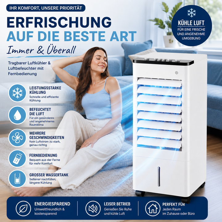 Tragbarer Verdunstungs-Luftkühler für Zuhause mit Fernbedienung & Timer