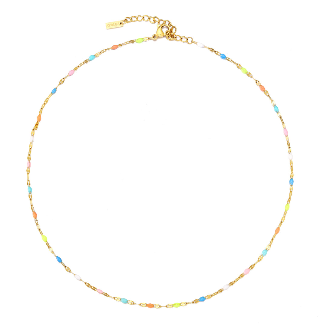 Bequemer, hypoallergener goldener Regenbogen Choker für Damen mit Emaille. Wasserfeste Halskette für den ganzen Tag.
