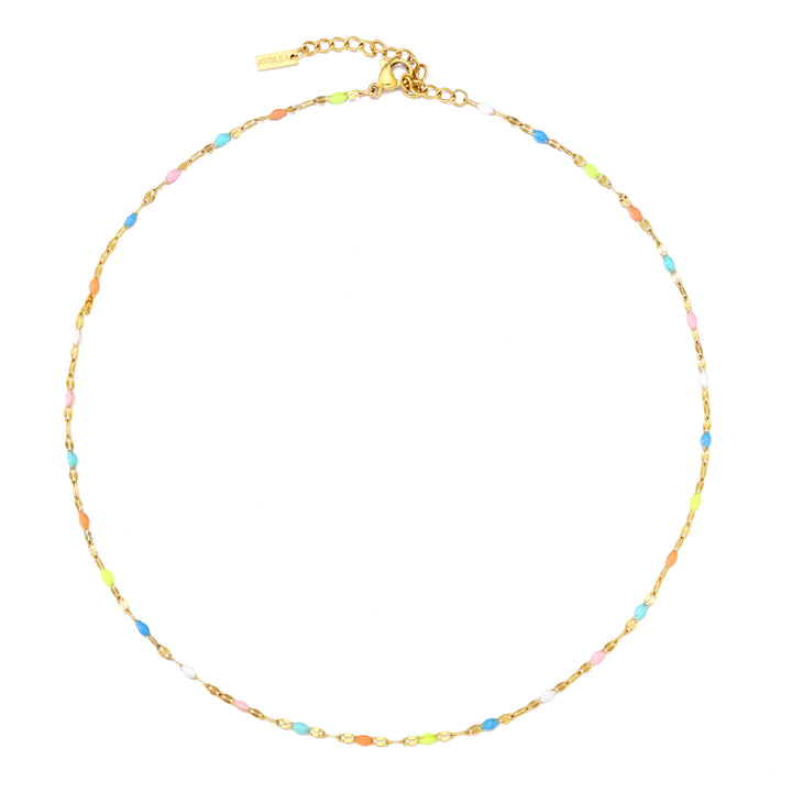 Bequemer, hypoallergener goldener Regenbogen Choker für Damen mit Emaille. Wasserfeste Halskette für den ganzen Tag.